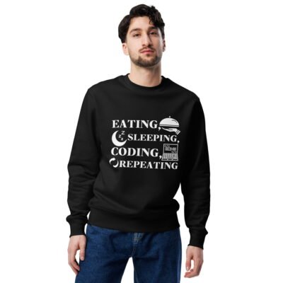Eating, sleeping, coding, repeating Unisex eco sweatshirt