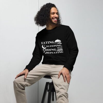 Eating, sleeping, coding, repeating Unisex organic sweatshirt