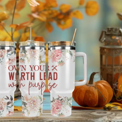Own your worth lead with purpose 40oz Travel Mug With Handle and Straw