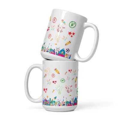 Ceramic Coffee Mugs,  11oz and 15oz- A+ Sips: White Glossy Mug for Educators