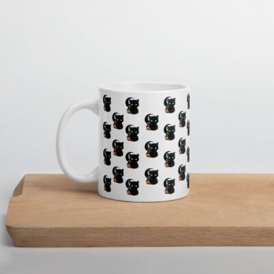 Black Cat Printed Magic: Halloween Glossy Mug - 11 oz