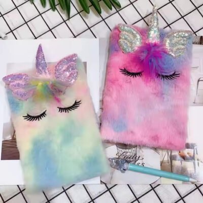 Colorful Three-dimensional Unicorn Plush Notebook with Cute Cartoon Designs, Fluffy notebooks