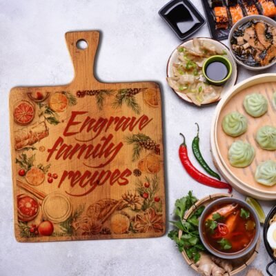 Personalized Family Recipe Wooden Cutting Board - Custom Citrus and Spice Design Kitchen Decor