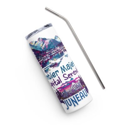 20oz tumbler, Stainless steel tumbler - Juneau: "Frontier Majesty, Capital Serenity" printed