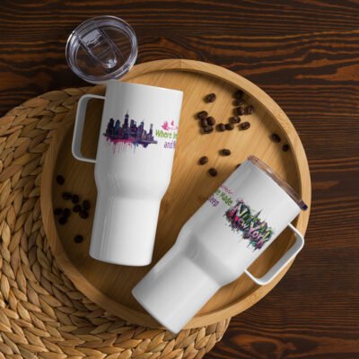 White Travel mug with a handle - New York 25oz and 40oz travel mug