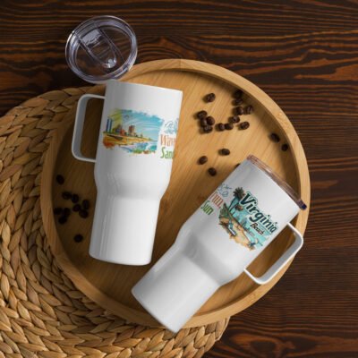 25oz and 40oz Travel mug with a handle - Virginia Beach: Waves of Fun, Sands of Sun